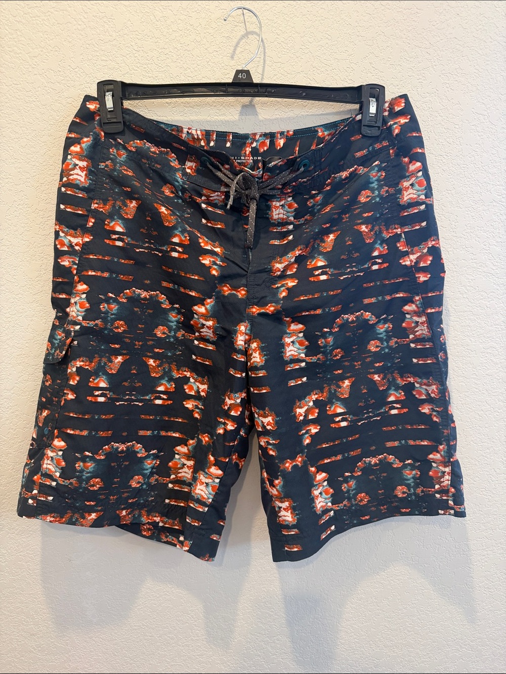 Columbia Men's Black Swim Board Shorts with Orange Floral Print
